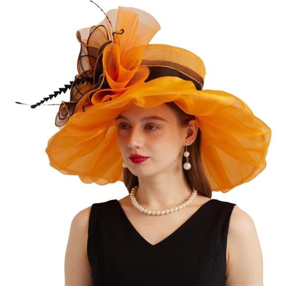 Women's Kentucky Derby Church Dress Hat Wide Brim Leaf Flower Bridal Shower Hat